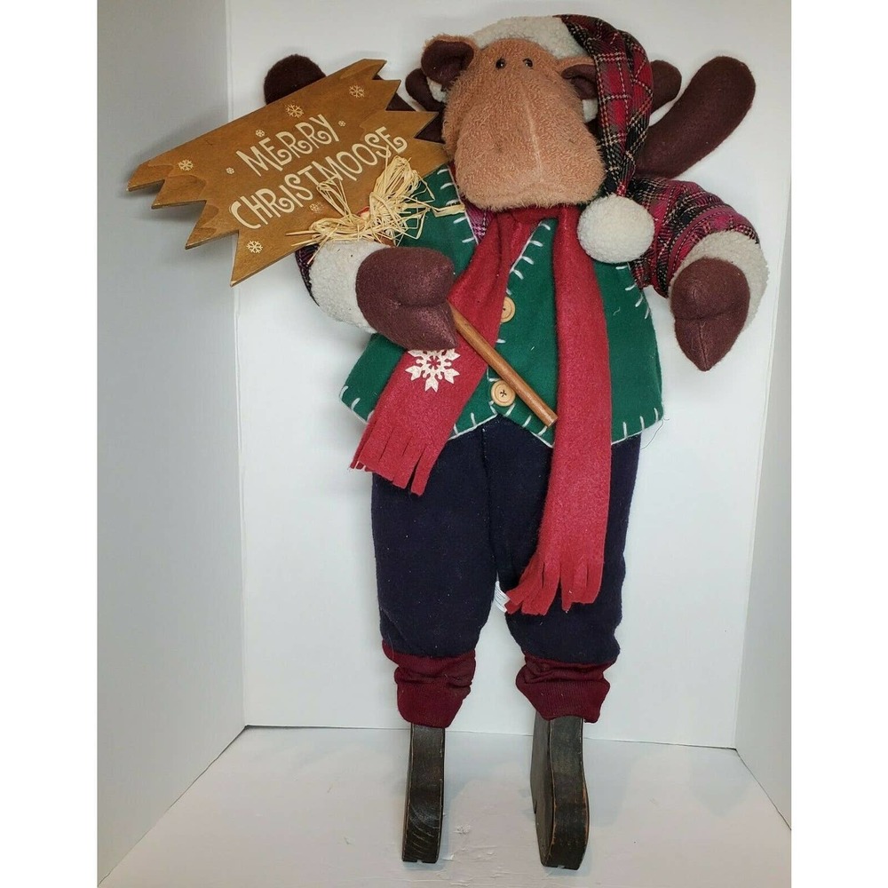 Vintage 1990's Merry ChristMoose Christmas 30" Tall Stuffed Plush Holiday Decor